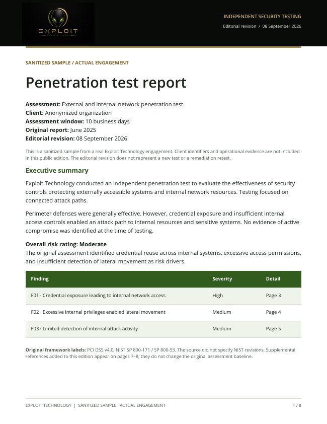 Actual sample report: scope, executive summary, and findings